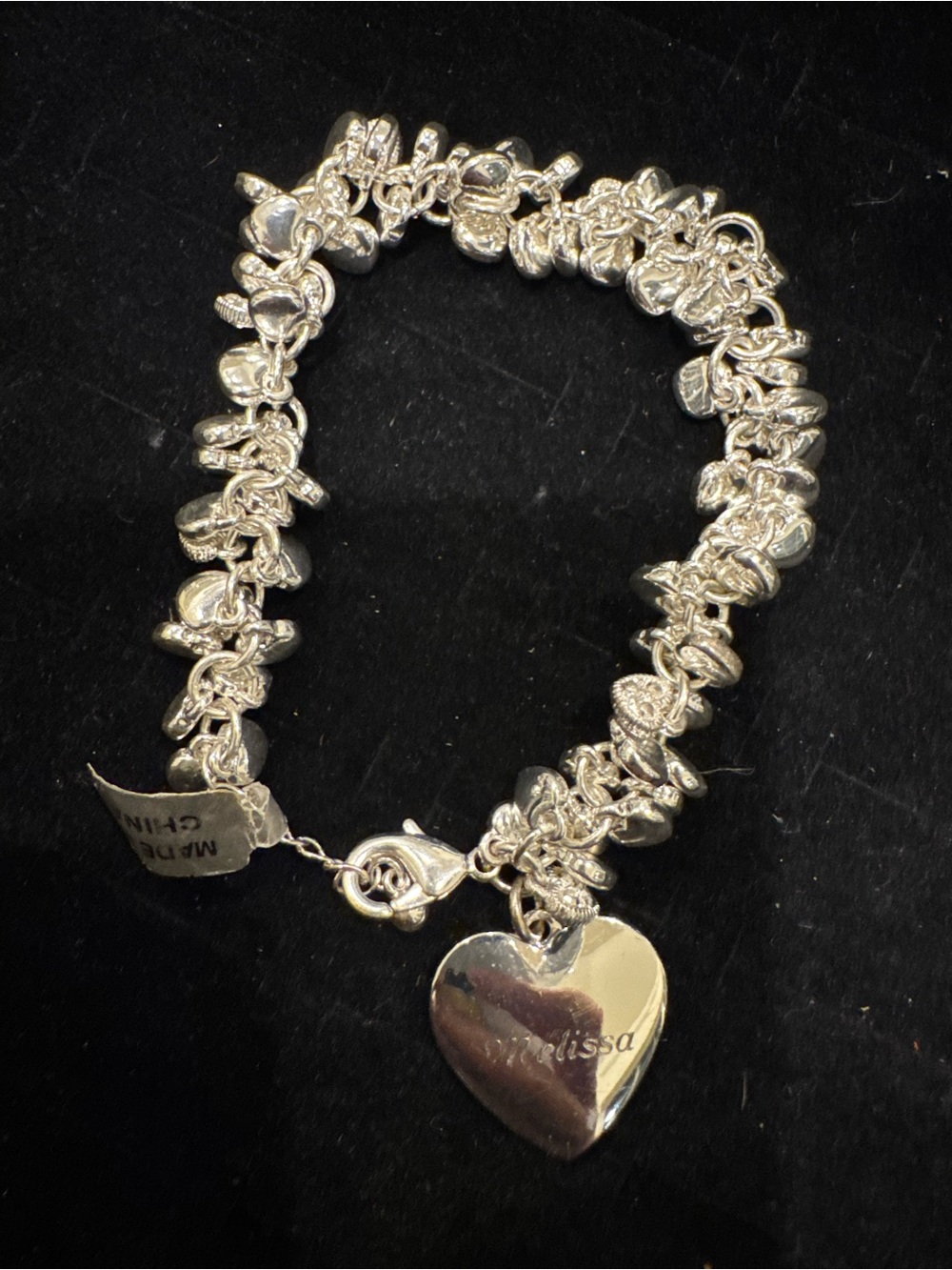 Silver Tone Heart Charm Bracelet “Melissa” Multi Charm Adjustable